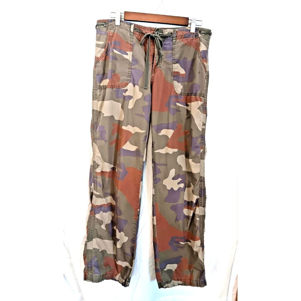 London Jean Camo Cargo Pants Womenโs 12 Cotton Drawstring Y2K Utility